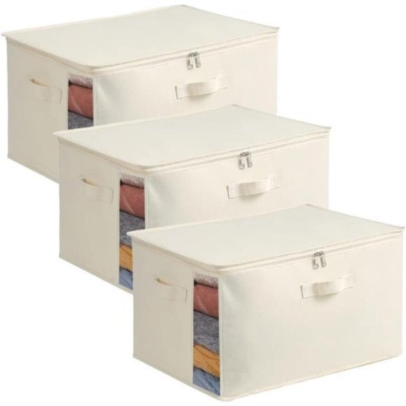 3-Pack Large Canvas Comforter Storage Bags with Dual Zipper